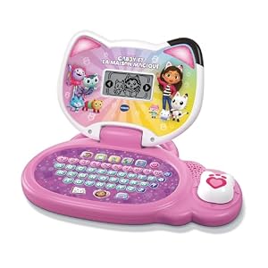 VTech - Mon Ordi Éducatif Gabby et La Maison Magique - Ordinateur Enfant avec Écran Rétroéclairé, Oreilles Gabby Chat Lumineuses et 18 Jeux Interactifs - Cadeau Enfant Dès 3 Ans - Contenu en Français