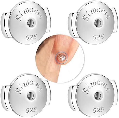 2-Pairs Silver Locking Earring Backs Secure for Diamond Studs, Hypoallergenic Replacements Earring Backings for Notched Post (7mm)
