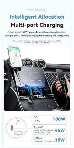Image of INICIO 150W USB-C Car Charger with 100W DC Port, 45W Type C PD & USB A, 3 Port Car Adapter for MacBook Air iPad Pro /Air iPhone 17 16 15 Galaxy S25 S24 Ultra Pixel Android Car Devices etc