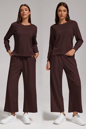 Women’s Air Layer Fabric 2 Piece Set Stylish Long Sleeve Top & Wide Leg 3/4 Pants Lounge Matching Tracksuit2
