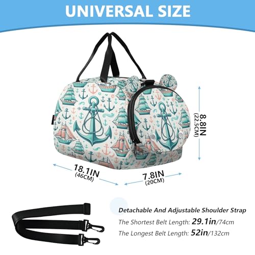 Ship's Anchor Youth Sports & Travel Duffle Bag with Shoe Compartment,Waterproof Gym Bag for Girls and Boys (Overnight Essentials Organizer)3