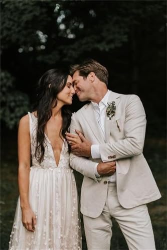 Men's Linen 2 Piece Suit Slim Fit Summer Beach Wedding Suit Groomsman Prom Tuxedo Blazer Pants Set4