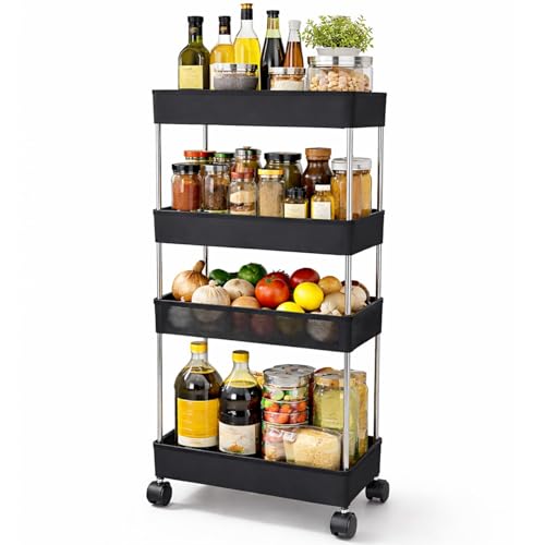 Image of YouCopia Multi Trolly Multipurpose Portable Storage Floor Standing Or Tabletop Rack|Trolley with Wheels for Kitchen Storage, Tiered Shelf Kitchen Trolley Modern Knits Transparent (Grey)
