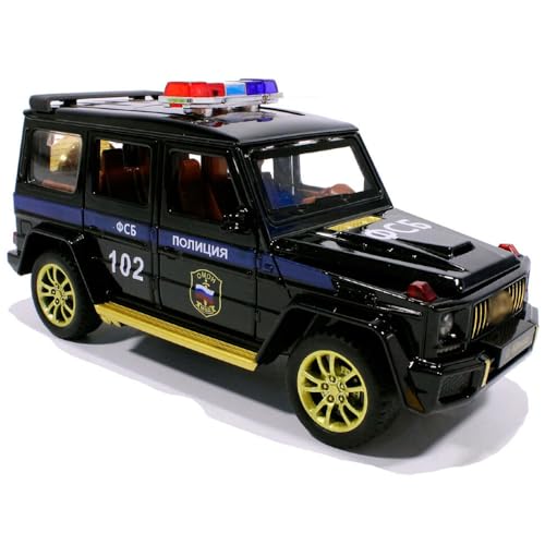 Image of 1:32 Scale G Wagon Police Toy Car for Kids Diecast Metal Model Car Light Sound Pullback Openable Door