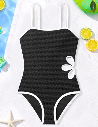Image of Shallmu Girls Swimsuit Color Block Adjustable Straps One Piece Summer Bathing Suit for Girls 9-16 Years