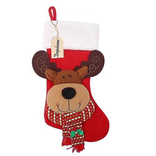 Christmas Stocking,21 inch Christmas Stockings with Wood Name Tag,3D Reindeer Christmas Stocking,for Family Holidays and Christmas Tree Fireplace Decoration(Red)