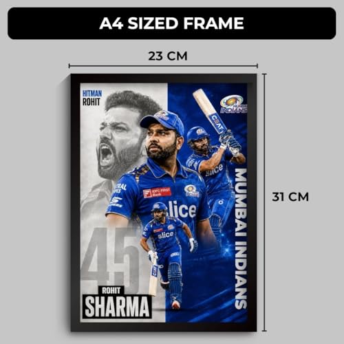 Image of Rohit Sharma Framed Poster (31 x 23 cm) | HITMAN 45 Wall Art | Indian Cricket Team Memorabilia | Cricket Fan Gift | Sports Room Decor | Premium Framed Cricket Poster (F 179)