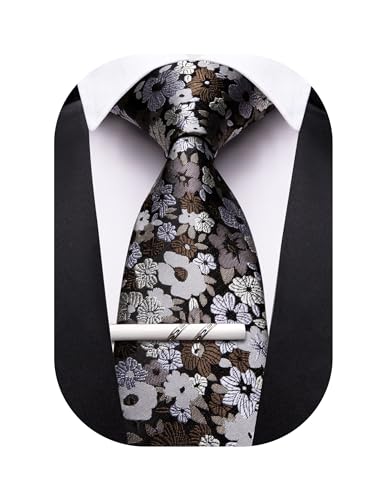 Image of Barry.Wang Neckties for Man Floral Silk Woven Tie for Man Necktie Clips Fashion Designer 3.34 inch inch Party Prom, Light Grey