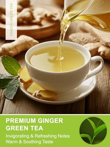 Image of TeeLux Ginger Green Tea Bags, Spicy & Warm Flavor, Low Caffeine, 100 Count