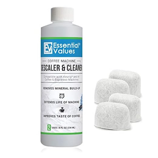 Essential Values Descaler & BONUS PACK Replacement Filters (Brewer Care Kit), Universal Descaling Solution, Decalcifier & Coffee Maker Cleaner (Descaler & 4 Filters)