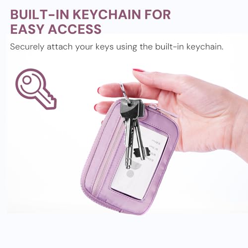 Image of Keychain Wallet for Women Mini Zip Card Holder with ID Window Coin Purse Detachable Wristlet Small Wallets Light Purple
