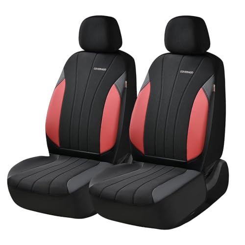 Image of Coverado Seat Covers 2-Pack, Waterproof Car Seat Covers, PU Leather & Breathable Mesh Seat Protectors, 2 Seats Automotive Seat Covers, Universal Fit for SUVs, Trucks, Sedans