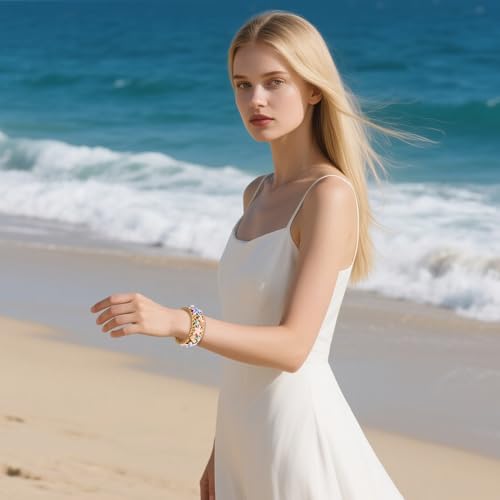 NLCAC Rattan Cuff Bracelet Seashell Western Cowgirl Boot Rattan Bangle Straw Wicker Braid Open Cuff Bracelets Summer Beach Party Outfits for Women3