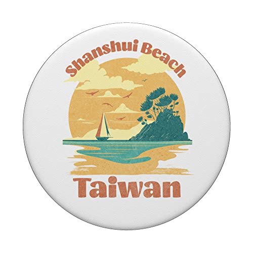 Shanshui Beach Taiwan Surfing Surf Beach Vacation PopSockets Swappable PopGrip, Black - Image 3