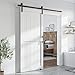 SmartStandard 36 x 84 inch White Sliding MDF Barn Door with 6.6FT Black Sliding Door Hardware Kit & Handle, Pre-Drilled Ready to Assemble, Waterproof PVC Coating, H-Frame