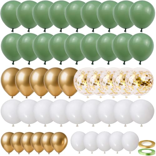 70 Pièces Ballon Vert Sauge Or Blanc Confettis pour Mariage Anniversaire Baby Shower Baptême Fête de Décoration