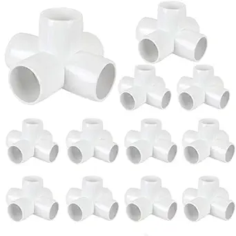 PEI 12 Pack 1 Inch 5 Way PVC Elbow Fittings, 5-Way Cross PVC Fitting Connector for Build Heavy Duty PVC Furniture, 5 Way 1 Inch PVC Pipe Joint, PVC Pipe Corner Fitting,White