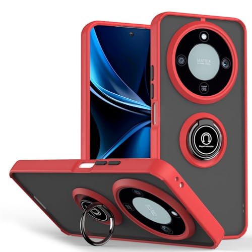 Image of JNERBUYI Bumper Cover for Honor Magic8 Lite/Magic 8 Lite/X9D With Ring, Protective case with 360°Magnetic Ring, Connected to Car Bracket. Shockproof Sturdy Shell.Red