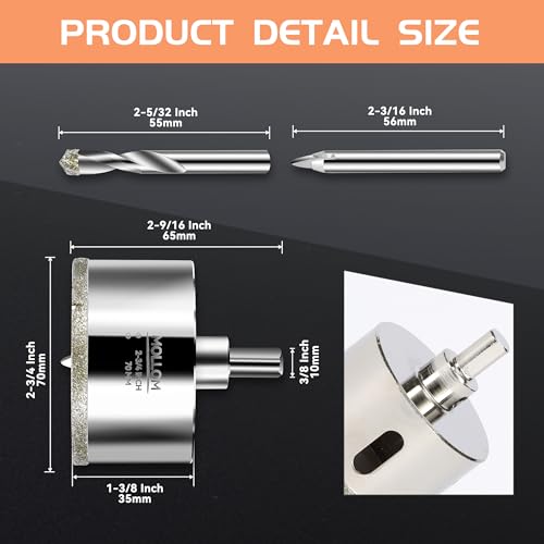 Image of MOLLOM 2-3 /4 inch (70mm) Diamond Hole Saw with 2 Pilot Drill Bit