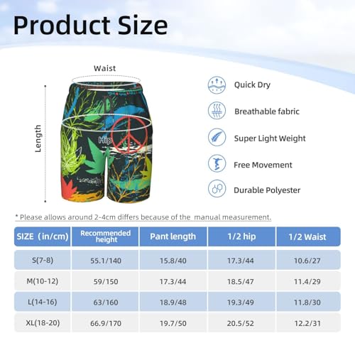 Boys Swim Trunks Hippie Peace Symbol-Cannabis Abstract Kids Swim Shorts Quick Dry Beach Board Pocket4