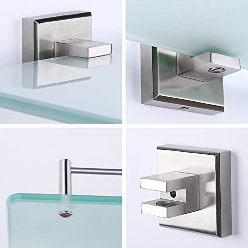 Homeideas Bathroom Glass Shelf - 16.5 Inch Tempered Glass, Wall Mounted Brushed Nickel Shelf - Rustproof Sus 304 Stainless Steel Frosted Glass Shelf #TOP3