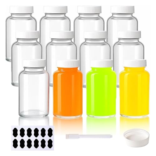 BPFY 12 Pack 4 oz Glass Juice Shot Bottles with