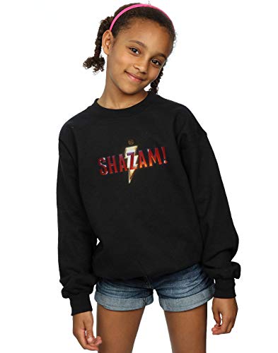 Image of Absolute Cult DC Comics Girls Shazam Movie Logo Sweatshirt Black 5-6 Years