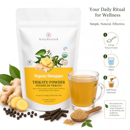 Image of Organic Trikatu Powder Churna 100g | Pure Herbal Supplement with Ginger, Pippali & Black Pepper | Natural Metabolism Booster & Digestive Wellness for Weight Management | USDA Certified