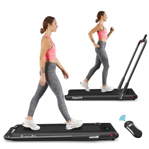 Image of Pemberly Row 2.25HP Folding Treadmill, Black Plastic, Compact Design, 2-in-1 Running /Walking Modes with Remote Control, Bluetooth Speaker, LED Display, 40 inchx16 inch Running Area, Home Gym Fitness Use