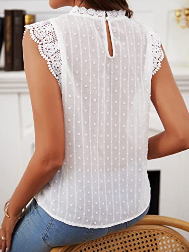SweatyRocks Women's Sleeveless Chiffon Blouse Dressy Casual Lace Shirt Mock Neck Swiss Dots Top2