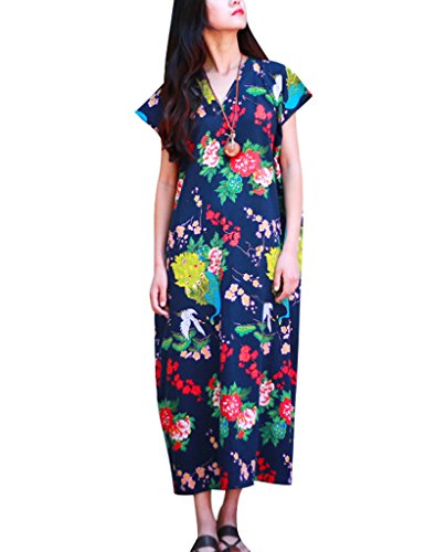 Robe en coton lin Youlee légère et fluide anti-chaleur à motif paon