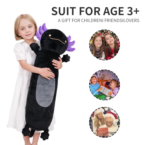 Dalmao 55cm Long Axolotl Plush Pillows, Black Axolotl Stuffed Animals Squishy Pillows, Cute Plushie Sleeping Cushion Gifts for Kids Birthdays, Easter - Image 4