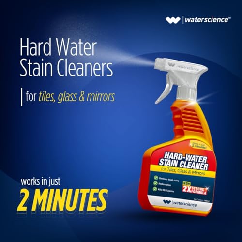 Image of WaterScience Tiles Cleaner and Limescale Remover | Stain Cleaner for Kitchen & Bathroom| Hard Water Stain Remover Spray for Mirrors, Tiles, Glass Surfaces | 500 ml Value Pack