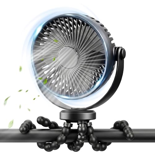 ZORVENIX Tragbarer Mini-Kinderwagen-Ventilatoren USB Ventilator für Leise mit Verstellbares Stativ 360 Abnehmbare 3 Geschwindigkeiten 2000mAh Mini Fan für Kinderwagen/Büro/Schlafzimmer Schwarz
