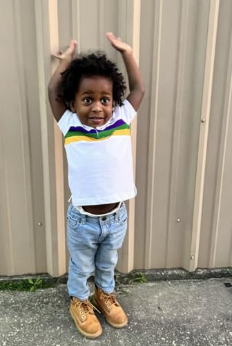 White Chest Stripe Toddler Short Sleeve Mardi Gras Polo Shirt2