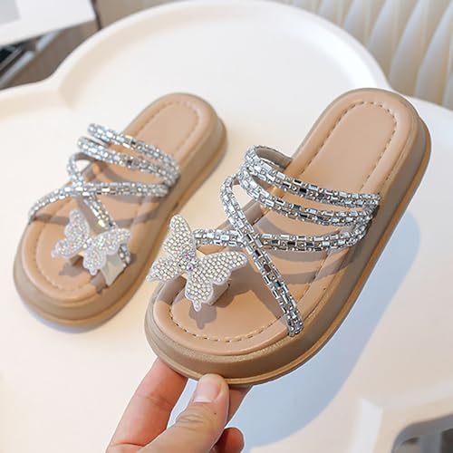 Girls Open Toe Slippers Butterfly Rhinestone Glitter Sequin Flat Kids Non-Slip Soft Summer Casual Beach Sandals3
