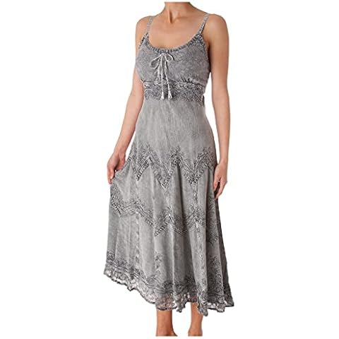 Sakkas 4012 Stonewashed Rayon Bestickte verstellbaren Spaghettiträgern Langes Kleid u. Größen Cover