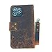 JJNUSA Compatible with iPhone 14 Pro Max Handmade Genuine Distressed Leather Wallet Case Flip Cover with Wristlet Brown