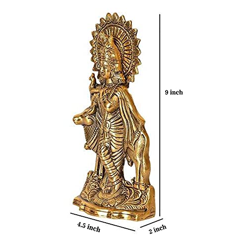 Image of Wonder Care Lord Krishna Statue with Cow Janmashtami| Krishna Statue Figurine with murli Bansi - Antique Hindu Gopal Idol for Indian Religious-Krishna Idol.