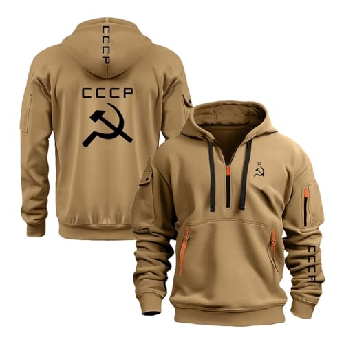 NXTBHDCW Herren Active Hoodie Jacken Für C.C.C.P Einfarbig Mit Taschen Hoody Frühling Herbst Outwear Tops Pullover Mantel Langarm Sweatshirts Half Zip Street Wear-KQS||l