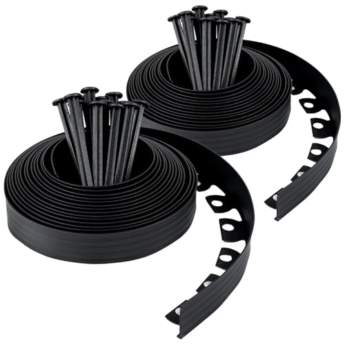 Flexible Lawn Edging 20 m with 60 Securing Pegs - Plastic Garden Edging Border - Easy Installation - Height 5 cm, Black