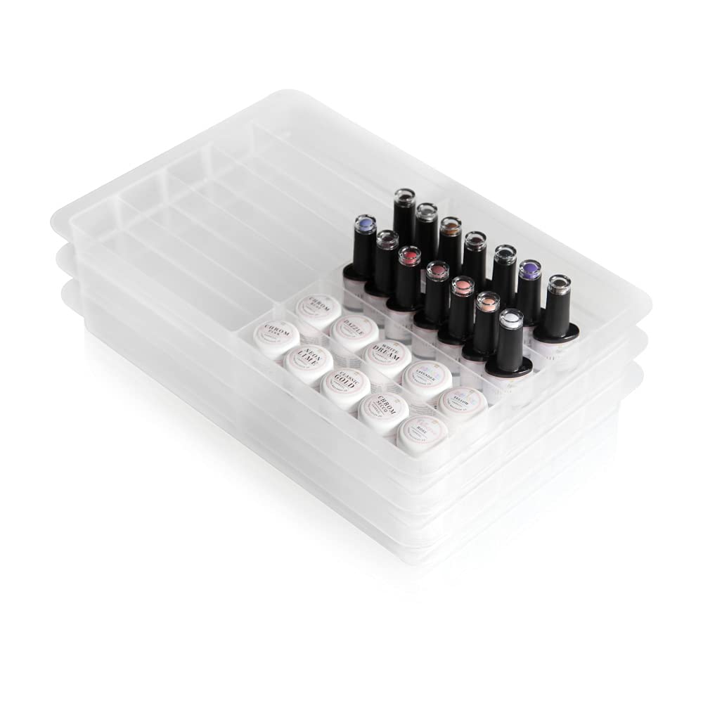 Sortierbox groß 5 Stück + GRATIS GESCHENK als Ordnungsystem und Aufbewahrungsbox stapelbar für Nageldesign Gel Tiegel, Farbgel, Gellack, Nailart in transparent aus Plastik · Lynis-Nailshop.de