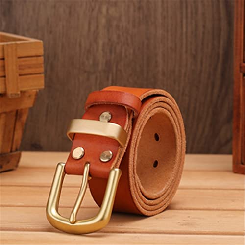 Ceinture pour homme en laiton massif pleine fleur avec boucle, cuir véritable, accessoires de vêtements (couleur : A, taille : 105 cm)