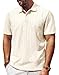 PJ PAUL JONES Mens Polo Shirts Short Sleeve Fashion Textured Polo Shirt Regular Fit Stretchy Golf Shirts Beige M