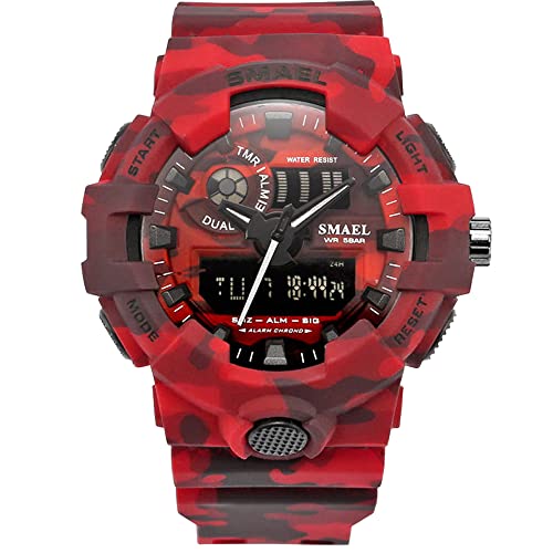 SMAEL Mens Military Digital Quartz Watch Waterproof Outdoor Dual Display Alarm Camouflage Sports Watches for Men