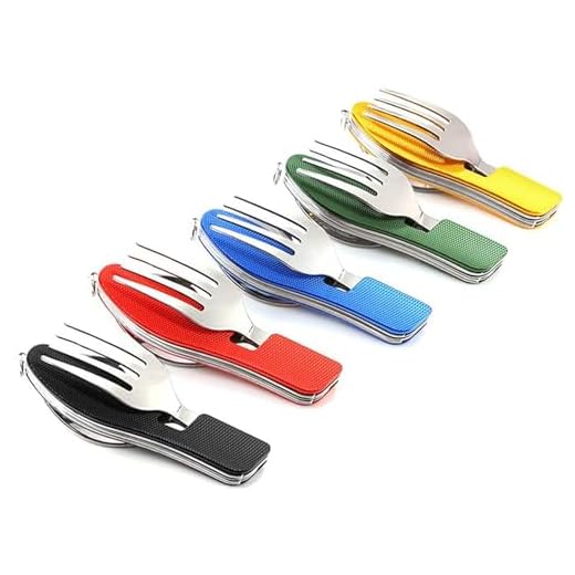 Camping Utensils Cutlery Set - 4 in 1 (Fork/Spoon/Knife/Bottle Opener) -5 Pack- Stainless Steel Folding & Detachable Flatware Tableware Pocket Kits for Hiking Survival Camping Travel,Random Color