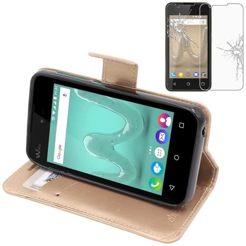 ebestStar - Coque Compatible avec Wiko Sunny 2 Etui PU Cuir Housse Portefeuille Porte-Cartes Support Stand, Or/Doré + Film Protection écran Verre Trempé [Appareil:...