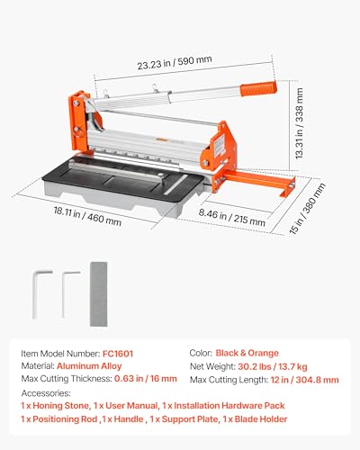 Image of VEVOR 12 inch Vinyl Floor Cutter, 16mm Thick Laminate Flooring Cutter with Upgraded Labor-Saving Aluminum-Alloy Lever, Telescoping Support Plate, Cuts Engineered Wood, LVT, VCT, SPC, LVP, WPC