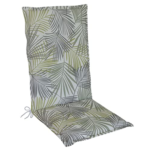 OUTLIV. Florence Sesselauflage hoch, Sitz- Rückenkissen in Grün mit Palmenblättern, 120x50x6 cm, hochwertige Sitzauflage für Gartensessel und Gartenstuhl