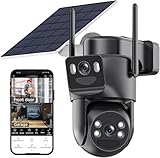 Dual Lens Solar Security Cameras Wireless Outdoor, 2.4G/5G WiFi 6, 360° View Pan/Tilt Camera Surveillance Exterieur with 6MP Color Night Vision/Motion Detection/Spotlight Siren/2-Way Audio/Waterproof